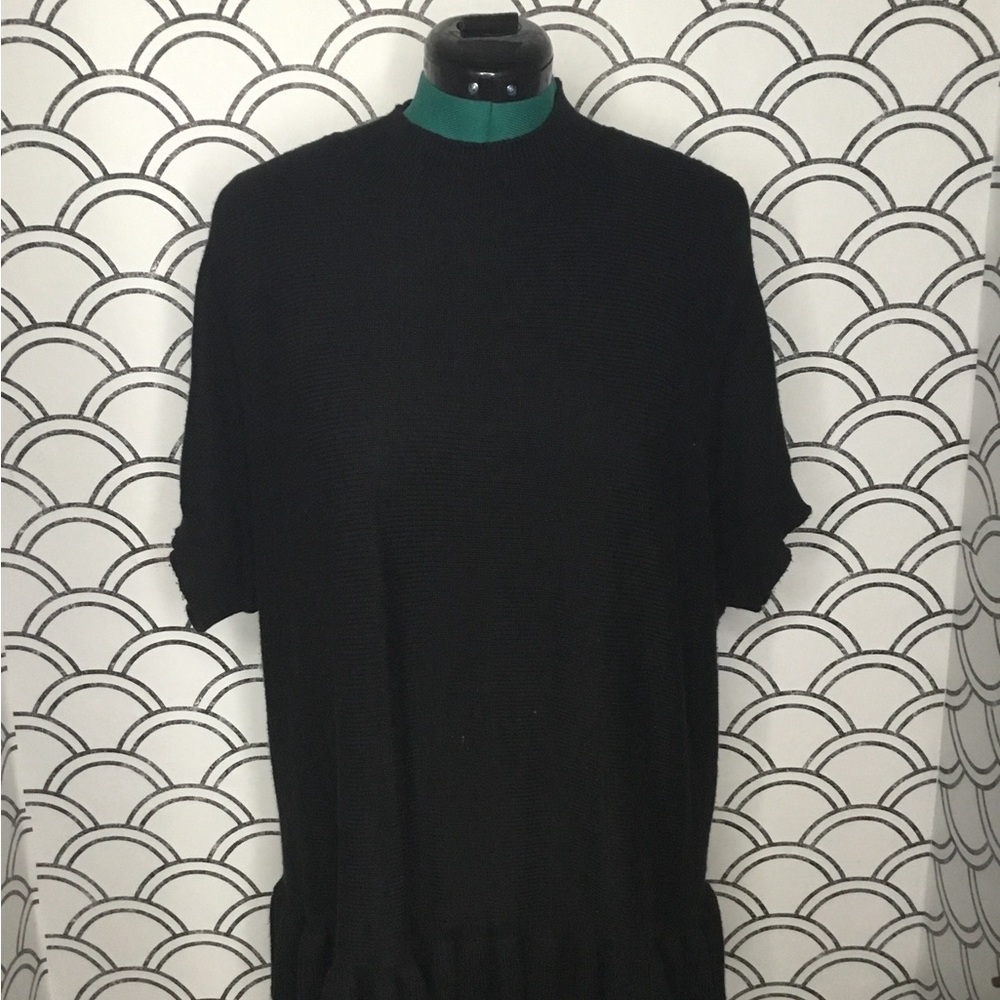 Elle Black Knit Sweater – Size 2XL | Cowl Neck with Ruffle Hem Trim